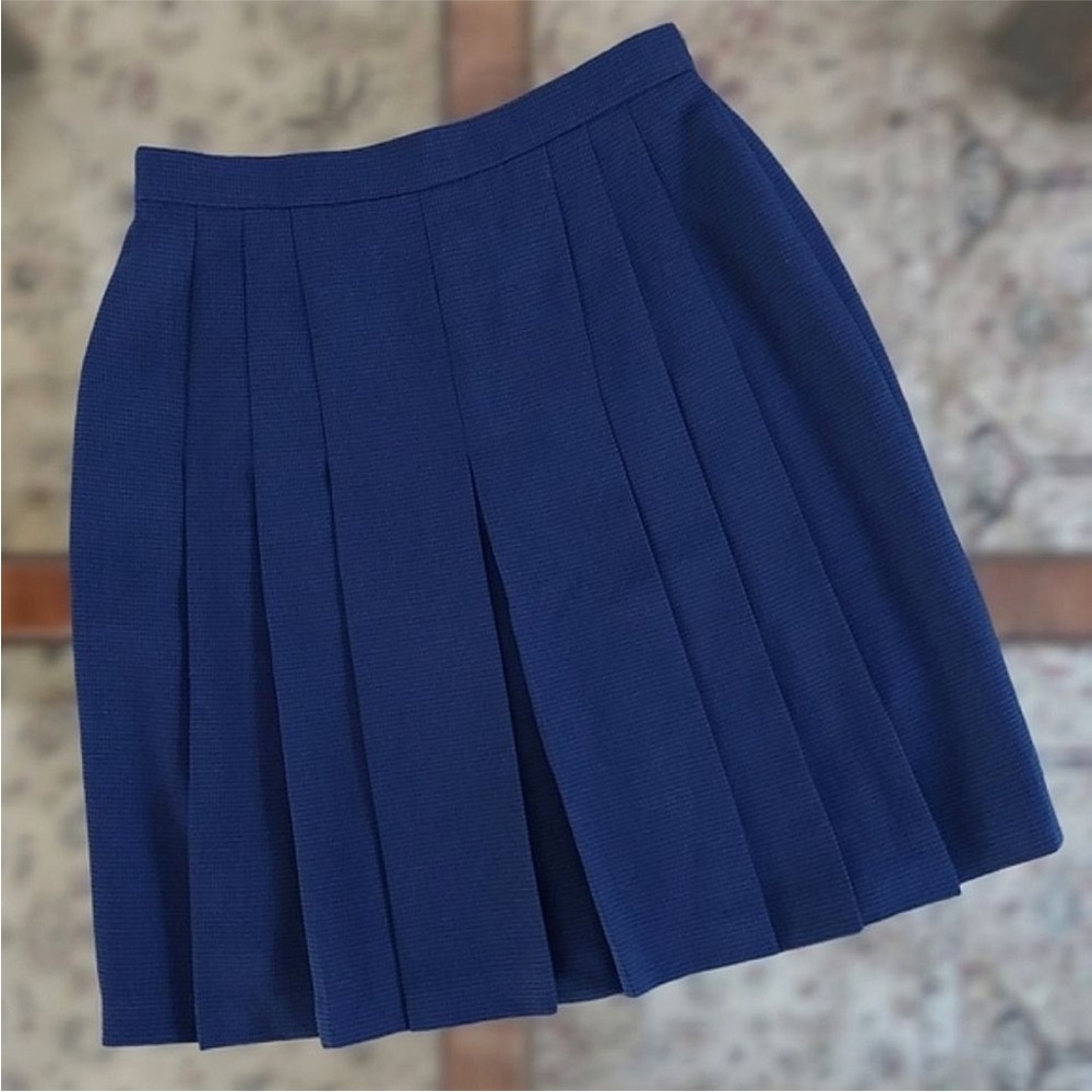 VINTAGE NAVY/BLUE VIRGIN WOOL KNEE LENGTH PLEATED SKIRT SCHOOL GIRL PREPPY